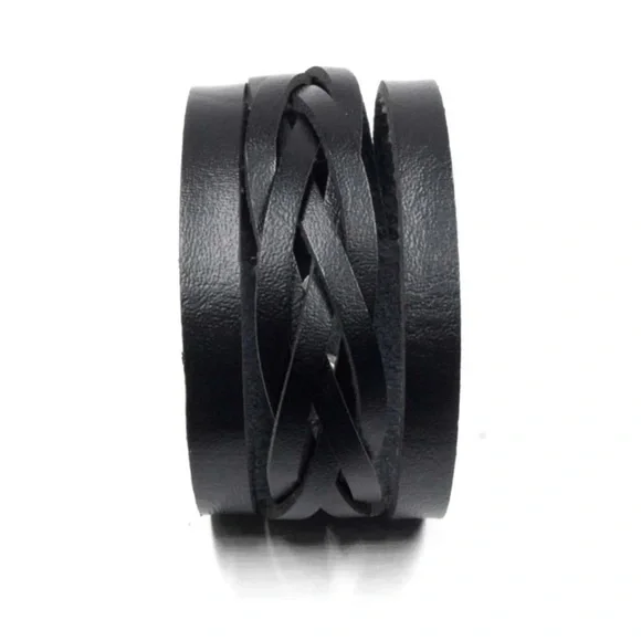 Men Black Leather Wide Bracelet - Picture 6 of 6